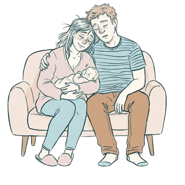 Exhausted parents with newborn